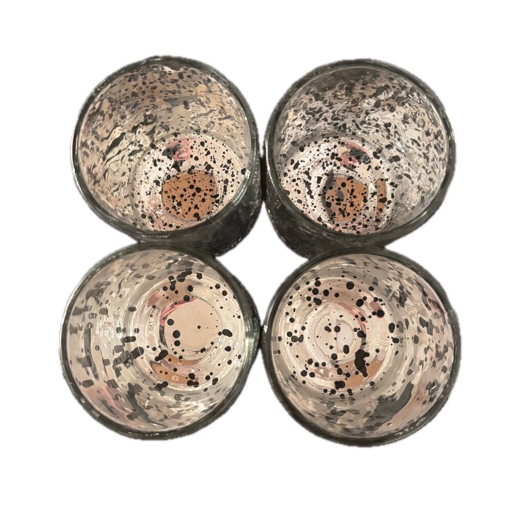 4 Mercury Glass Candle Holders Holiday Decor Embossed Snowflakes  New